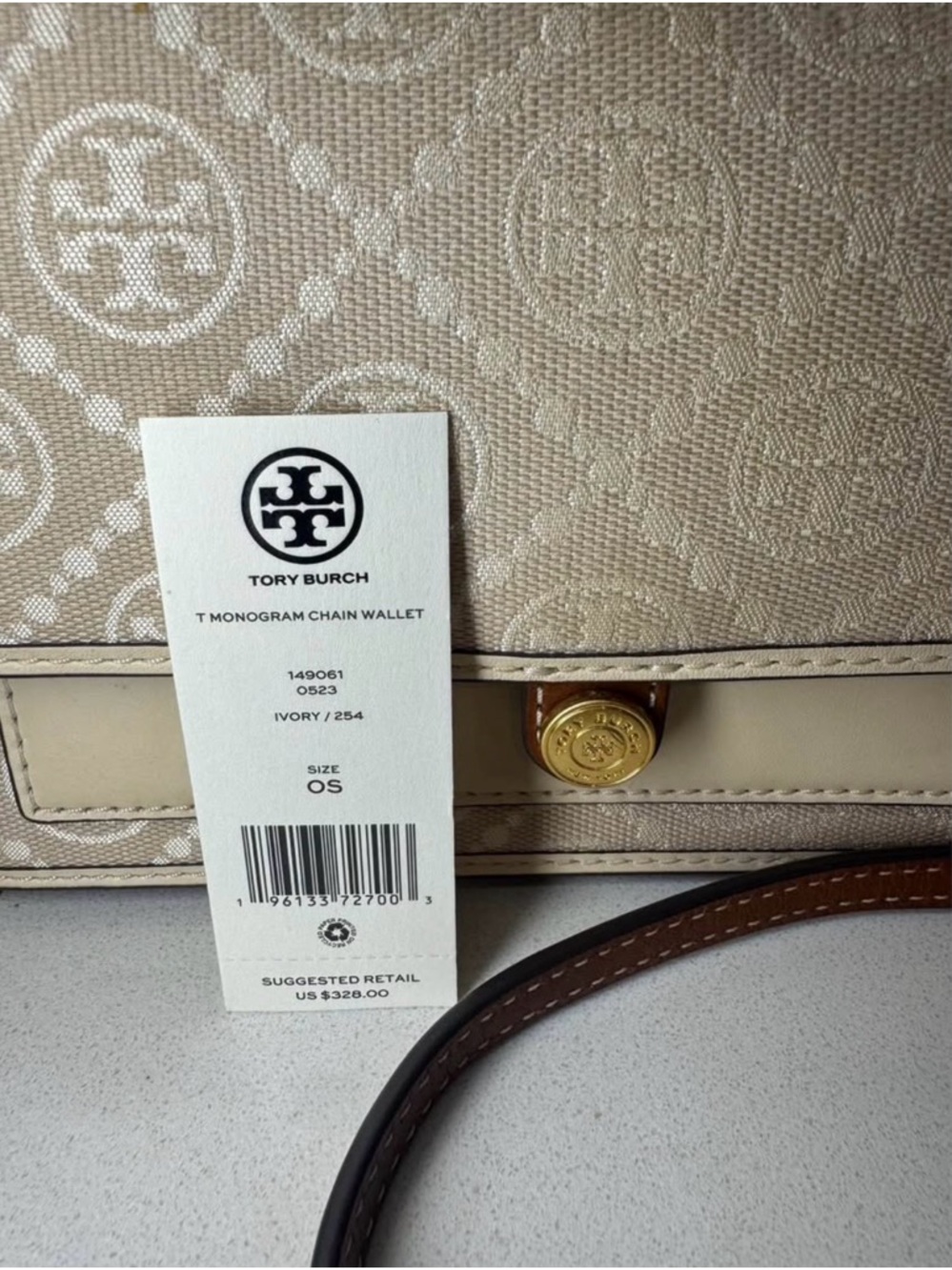 Tory Burch Beige Logo-Pattern Flap Crossbody with Brown Strap - Picture 4 of 9